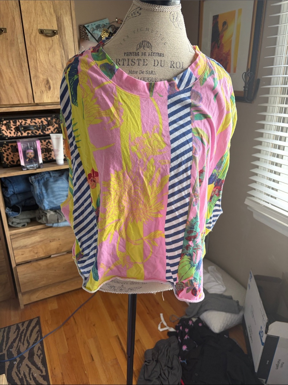 FP Movement by Free People Pink Yellow Striped Floral Tank